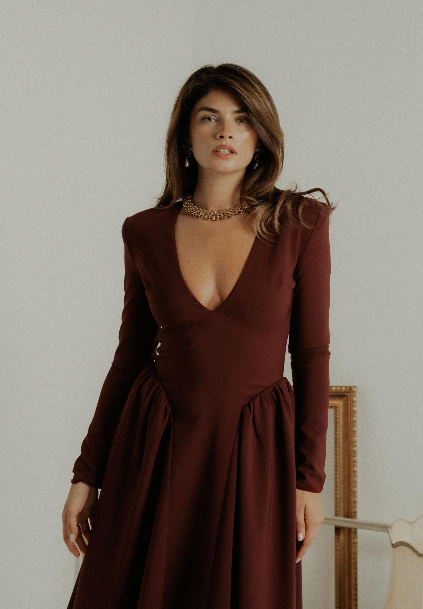SANTAS Abito midi DOUCEUR bordeaux da donna PV2603 VI SANTAS 