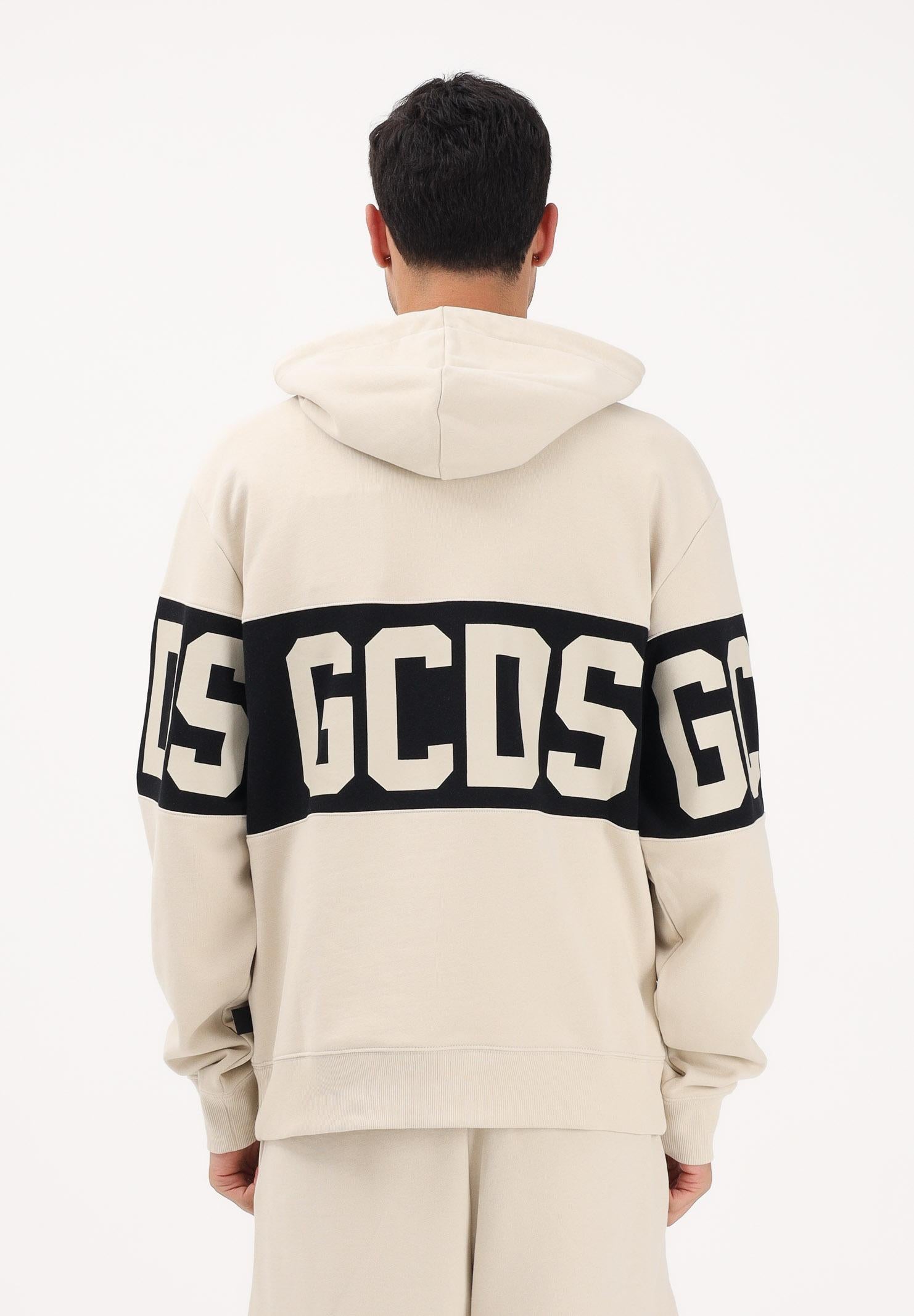 GCDS Felpa con cappuccio beige per uomo e donna caratterizzata da banda a contrasto e logo Z0MLQE138F004 316B GCDS 