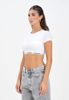 CALVIN KLEIN T-shirt a manica corta bianca da donna con banda logata LV00QF8495 100 CALVIN KLEIN 