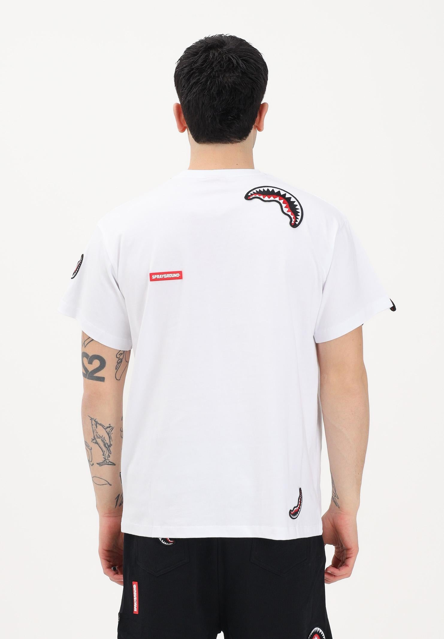 SPRAYGROUND T-shirt a manica corta bianca da uomo con dettagli grafici "shark" SP846WHT . SPRAYGROUND 