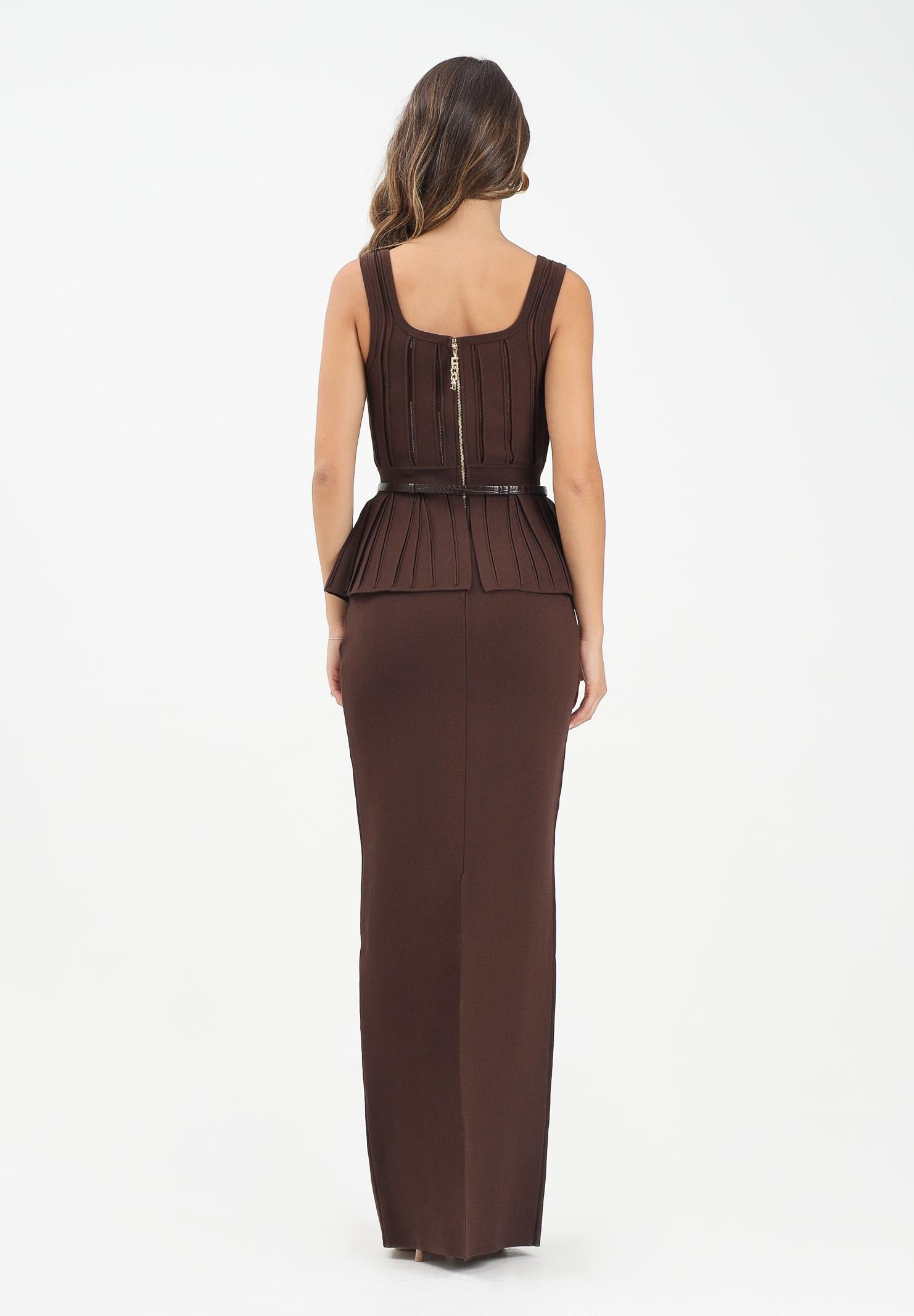 ELISABETTA FRANCHI Abito lungo marrone da donna in maglia con baschina AM69S56E2 EA3 ELISABETTA FRANCHI 