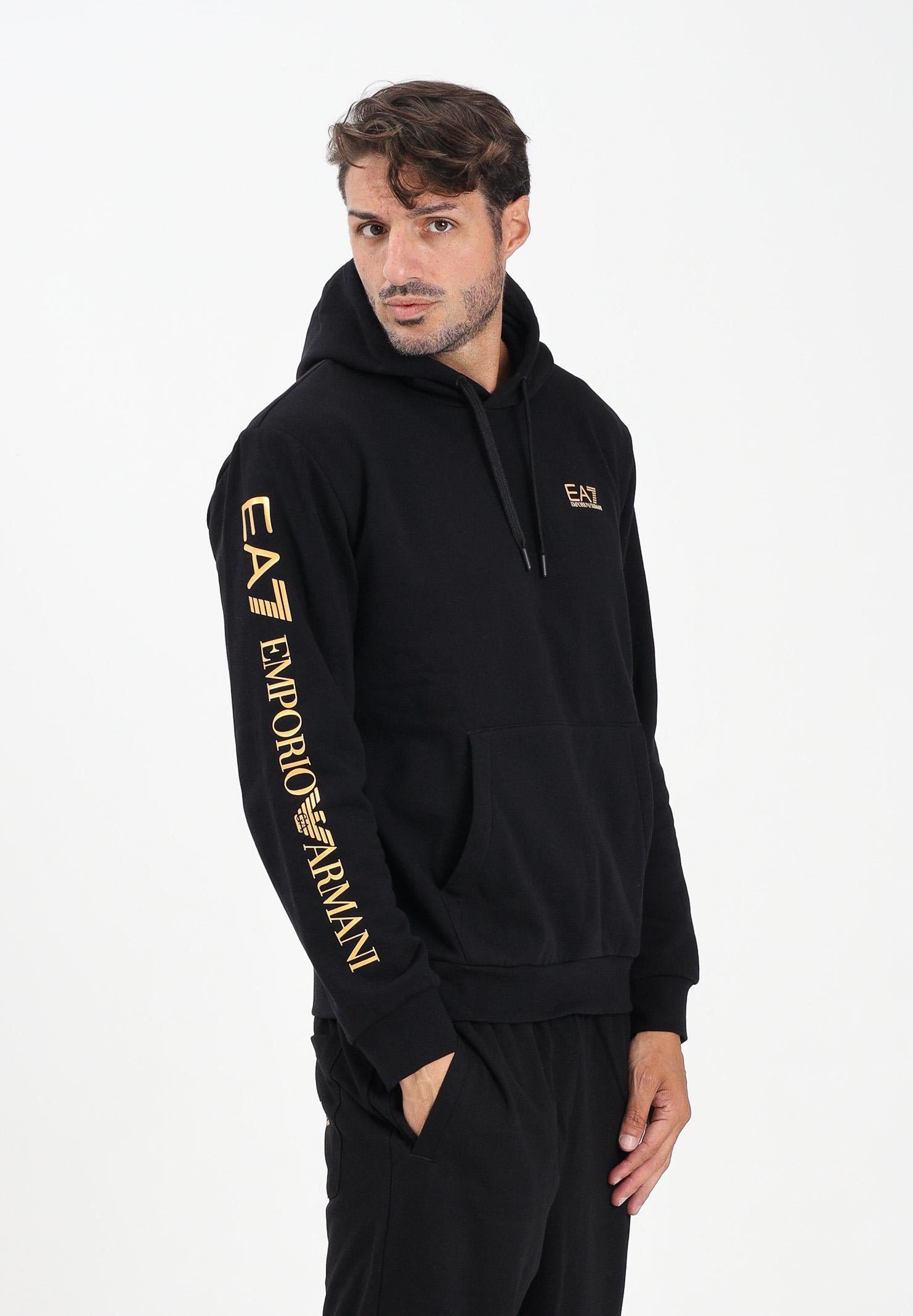 EA7 Felpa con cappuccio nera da uomo caratterizzata da stampa logo 7M000570AF10377 MC004 EA7 