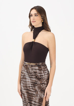 ELISABETTA FRANCHI Body smanicato marrone da donna con dettaglio gioiello BO01761E2 EV9 ELISABETTA FRANCHI 