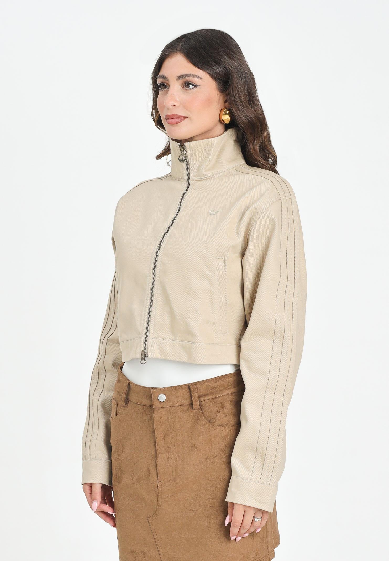 ADIDAS ORIGINALS Women's Firebird Twill Crop Denim Jacket in Beige
