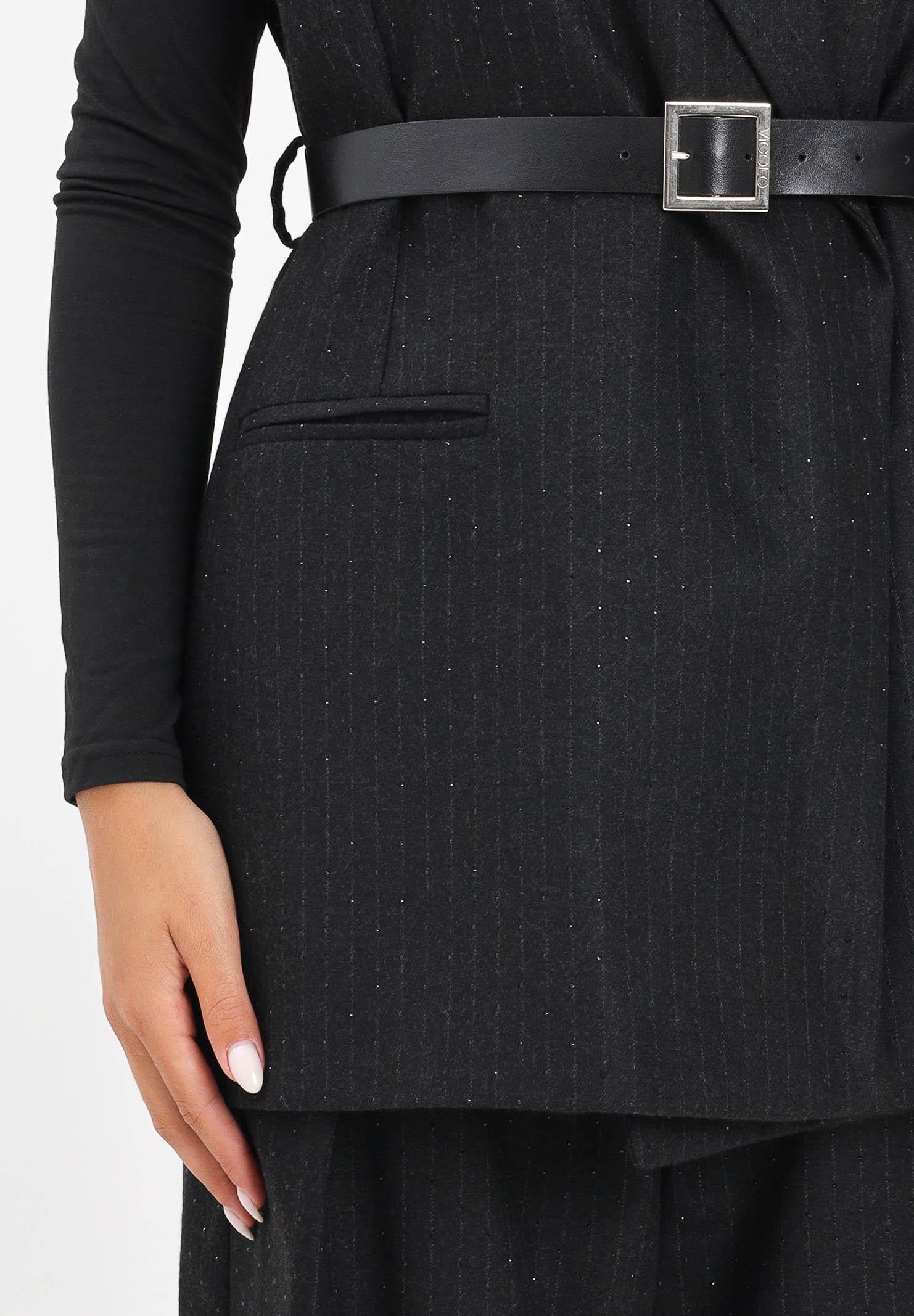 VICOLO Gilet nero da donna in tessuto gessato con leggera trama luminosa TF0130 FFNE VICOLO 