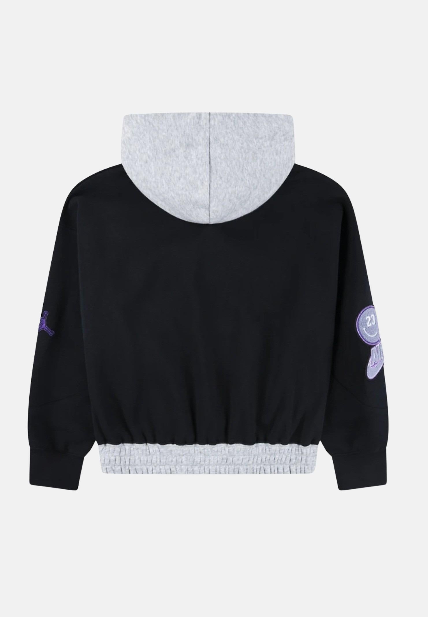 JORDAN Felpa con cappuccio nera da bambina caratterizzata da inserti grigi e logo 45F193 023 JORDAN 