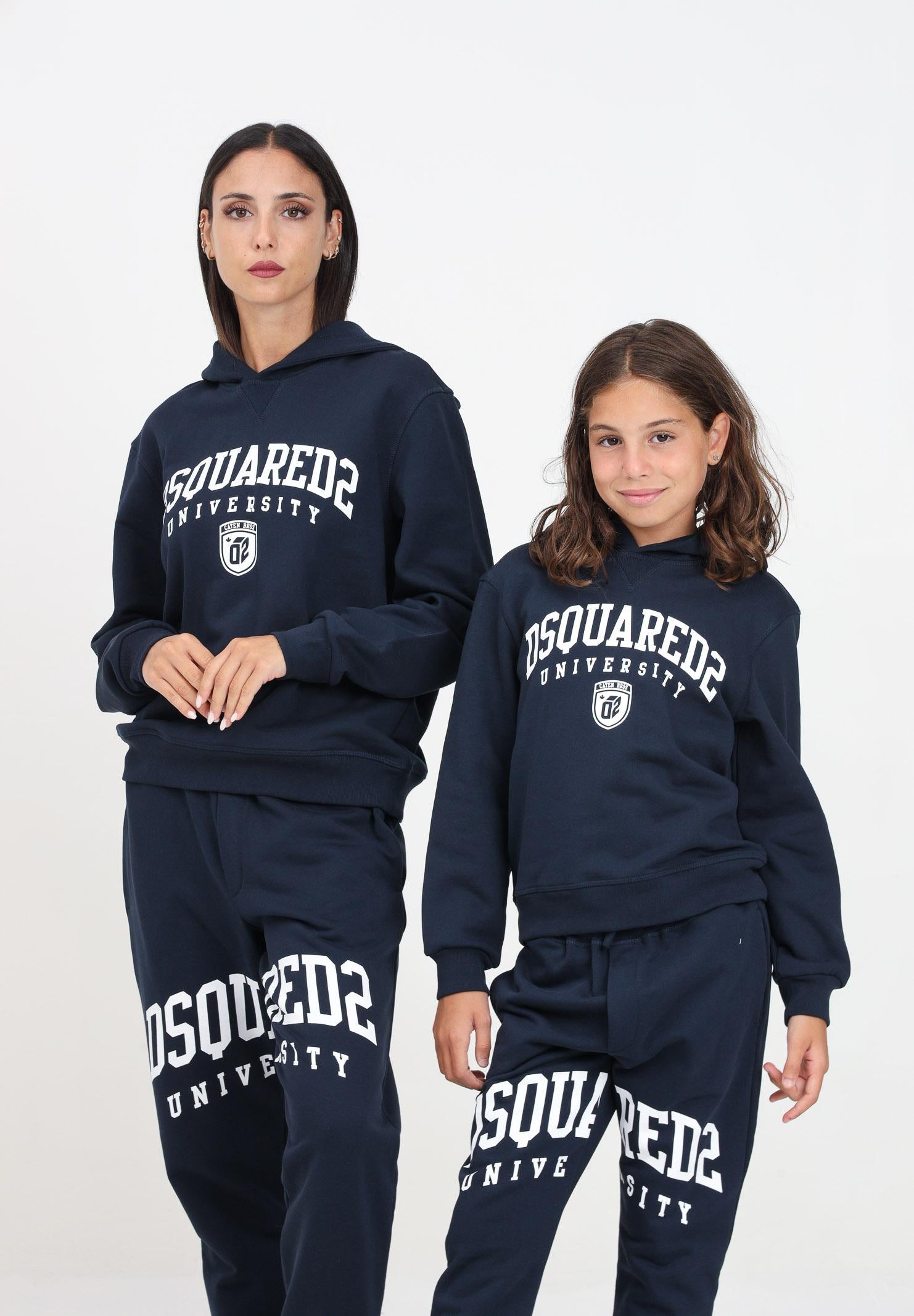 Felpa con cappuccio blu per donna e bambina rifinita da logo stile college DQ2466D0094 DQ866 DSQUARED2 