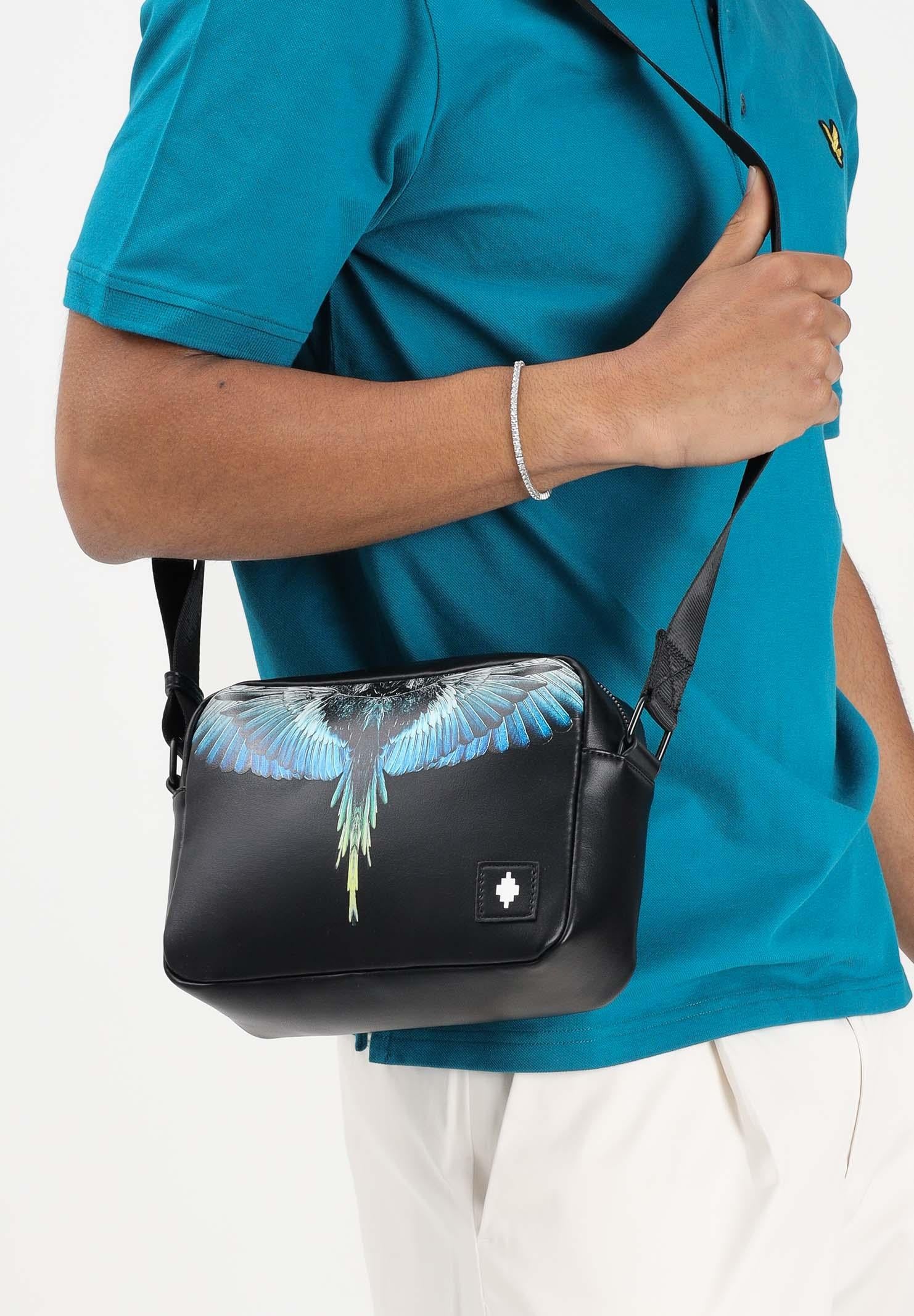 MARCELO BURLON COUNTY OF MILAN Borsa a tracolla nera per uomo e donna con stampa ali COMAS2603530895 . MARCELO BURLON COUNTY OF MILAN 