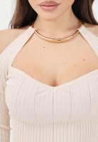 ELISABETTA FRANCHI Maglioncino burro da donna con dettaglio gioiello MK89S61E2 193 ELISABETTA FRANCHI 