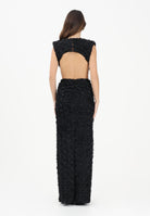 SHIT Abito lungo nero da donna con motivo di rosette in rilievo 3D SH26026 NE SHIT 