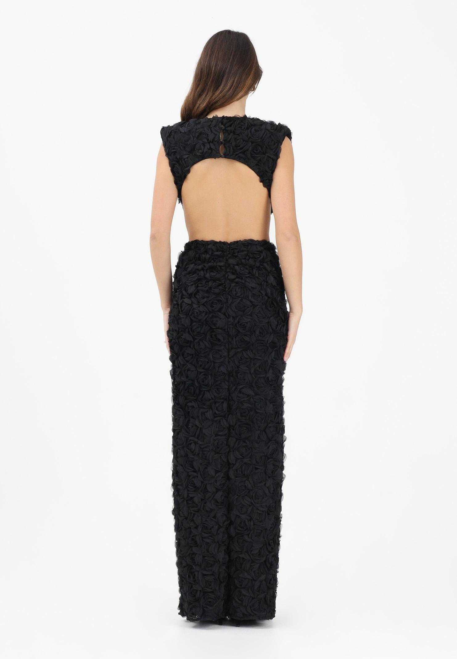 SHIT Abito lungo nero da donna con motivo di rosette in rilievo 3D SH26026 NE SHIT 