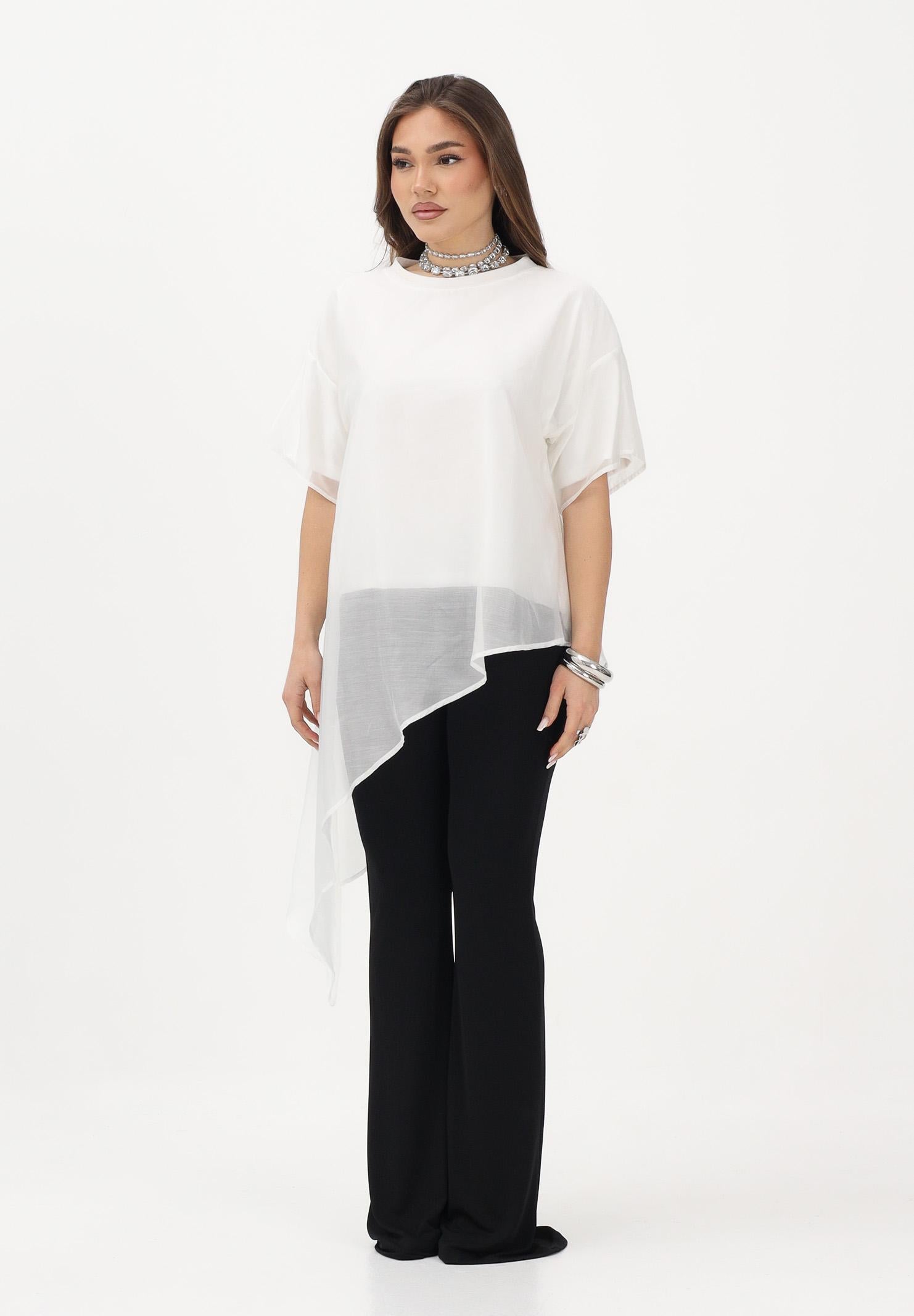 VICOLO T-shirt a manica corta bianca da donna in tessuto velato UAB018 BI VICOLO 