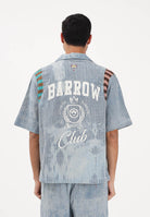 BARROW Camicia a manica corta celeste per uomo e donna con stampa micro check S6BWUASI055 172 BARROW 