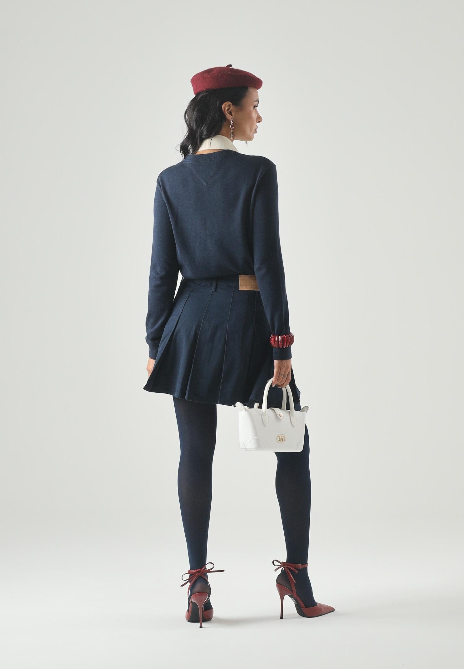 TOMMY JEANS maglia girocollo Flag Embroidery Crew Neck Jumper Dark Night Navy blu donna. DW0DW20159 0GZ TOMMY JEANS 
