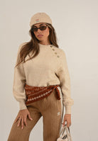 ONLY Maglioncino girocollo beige da donna con bottoni 15302253 PumiceStone ONLY 