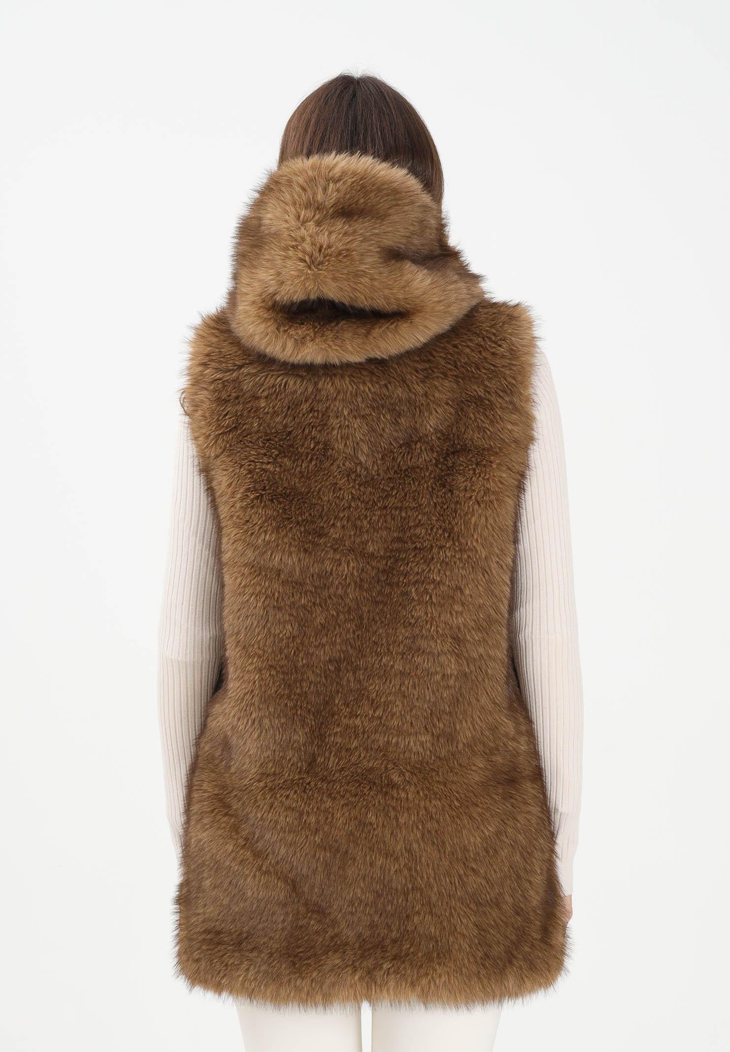 MEHRAN Pelliccia smanicata beige da donna con cappuccio 25296BIS BIS MEHRAN 