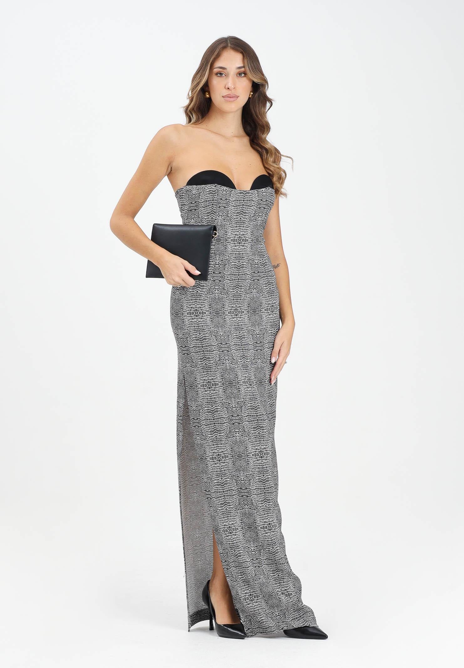 ELISABETTA FRANCHI Abito lungo panna e nero da donna con stampa pitone ABR2857E2 110 ELISABETTA FRANCHI 