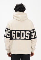 GCDS Felpa con cappuccio beige per uomo e donna caratterizzata da banda a contrasto e logo B1XM1900JD1 09 GCDS 
