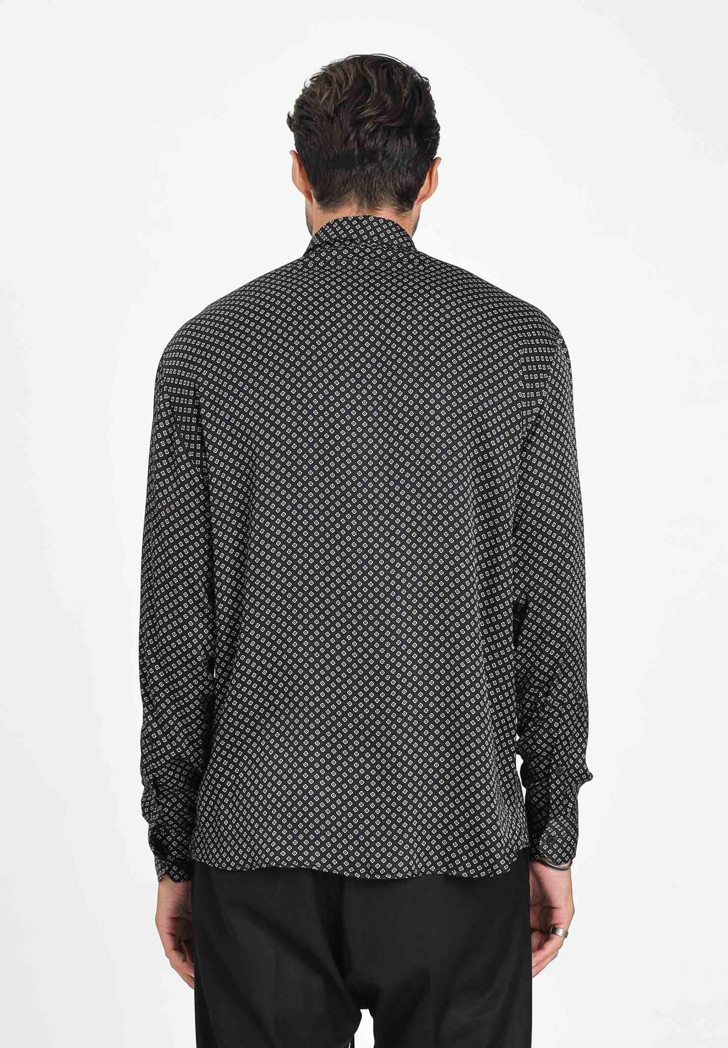 I'M BRIAN Camicia a manica lunga nera da uomo con fantasia geometrica CA3430 0028 I'M BRIAN 