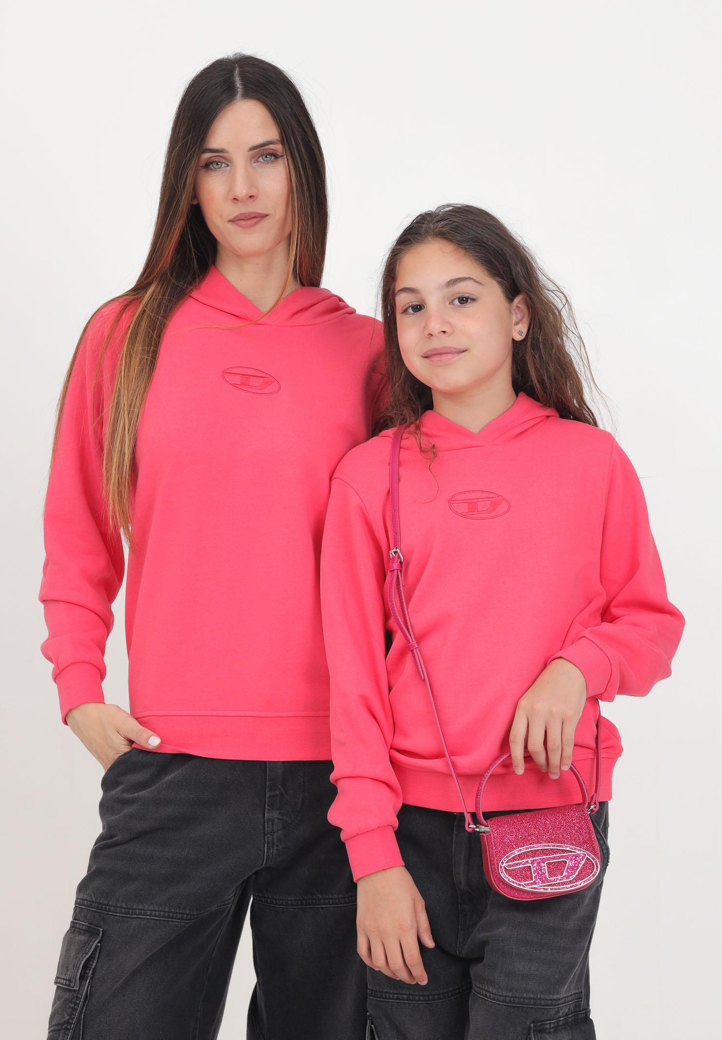 Felpa con cappuccio rosa per donna e bambina con logo Oval D ricamato J02014KYAX3 K384 DIESEL 