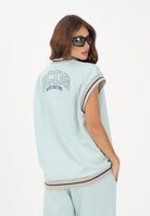 GCDS Felpa gilet verde acqua per uomo e donna con stampa maxi sul retro C1MEQE119F004 818G GCDS 