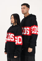 GCDS Felpa con cappuccio nera per uomo e donna caratterizzata da banda a contrasto e logo Z0MLQE138F004 999R GCDS 