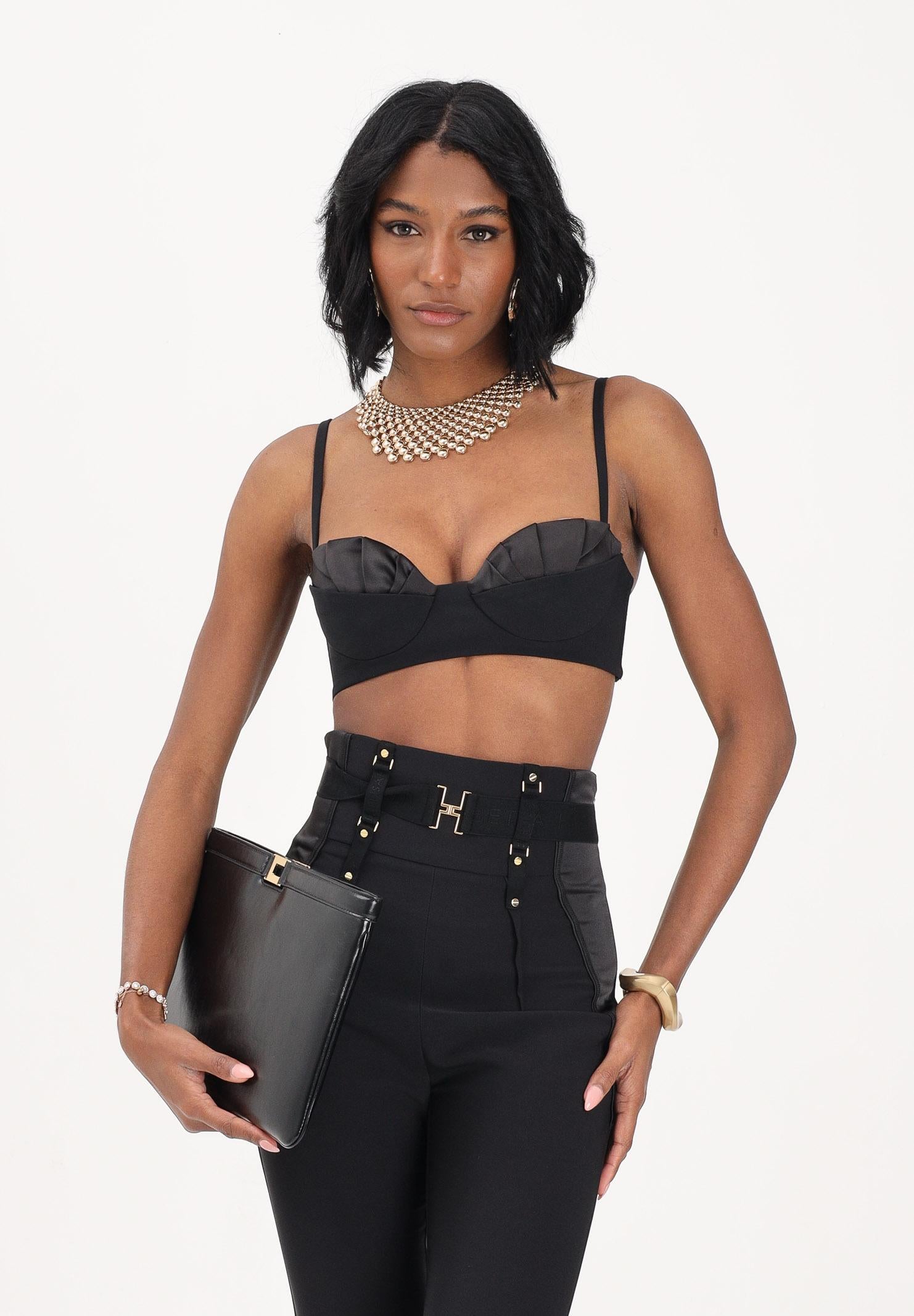 ELISABETTA FRANCHI Top nero da donna in crêpe leggero e raso RG01562E2 110 ELISABETTA FRANCHI 