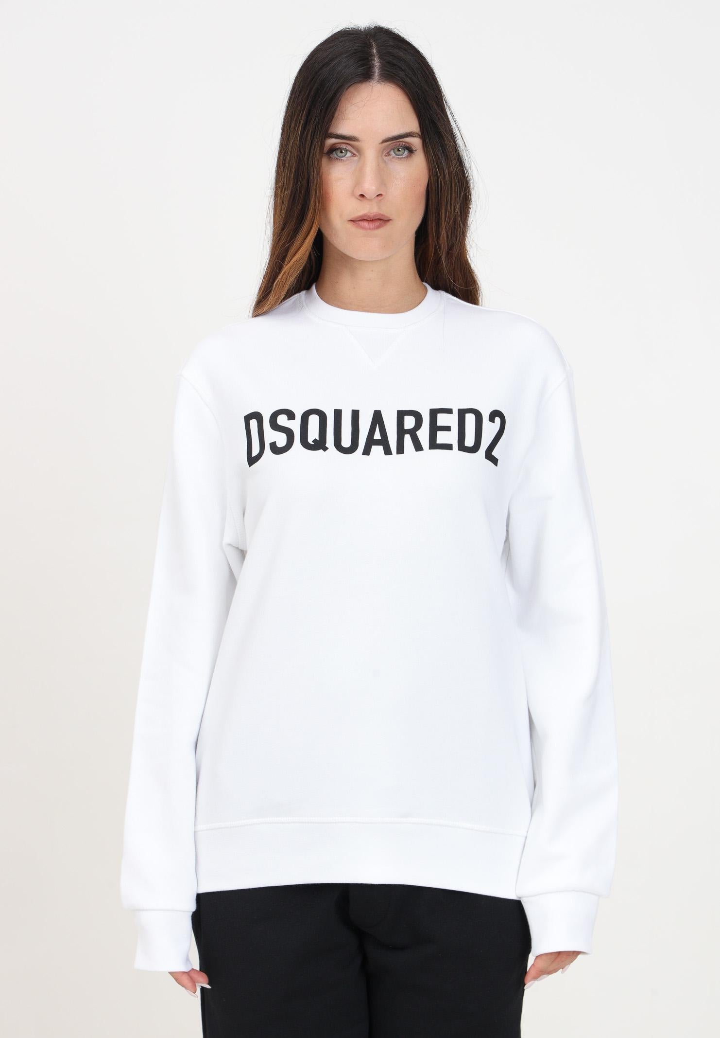 Felpa girocollo bianca per donna e bambina con stampa logo lettering DQ2009D0A4D DQ100 DSQUARED2 