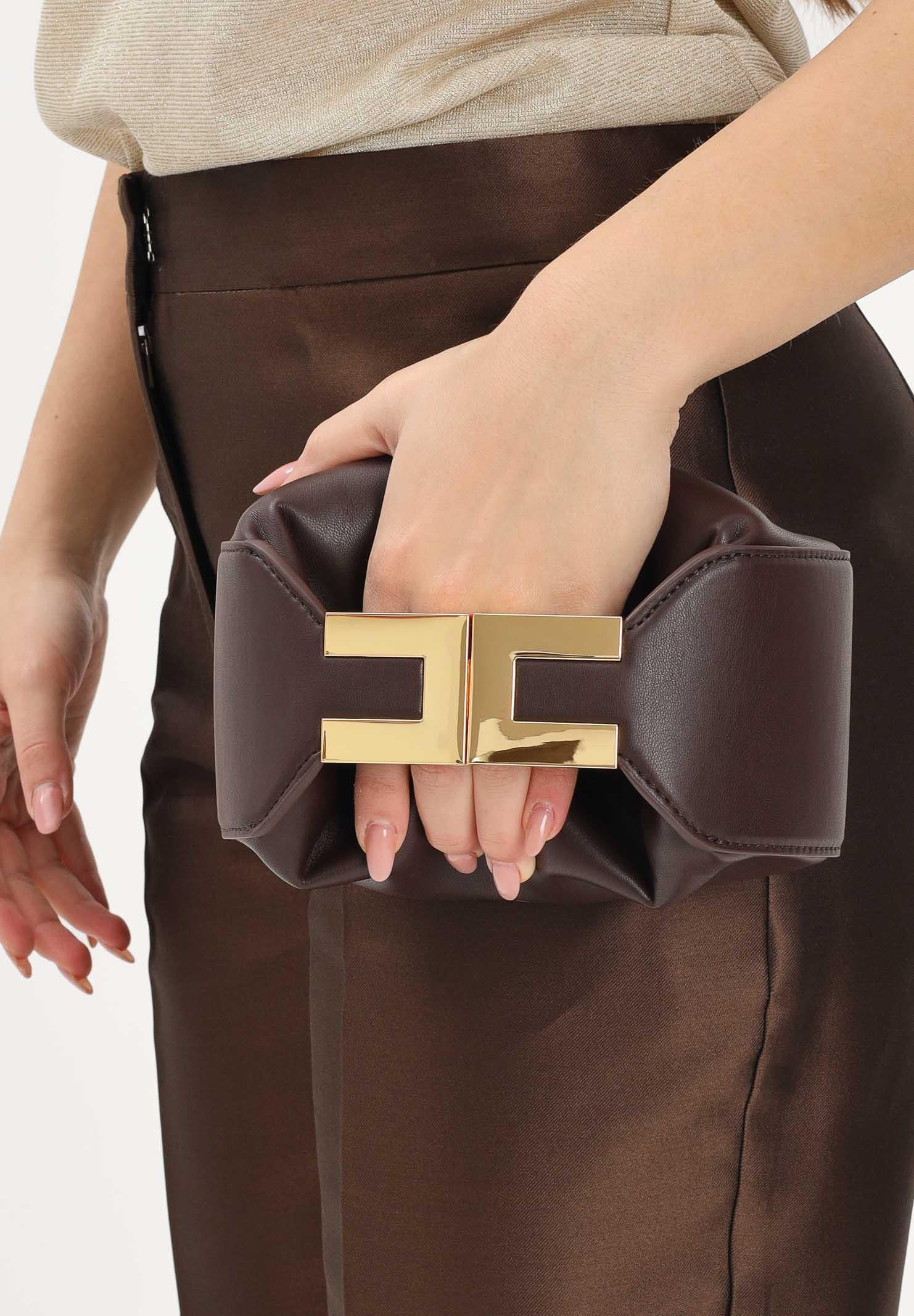 ELISABETTA FRANCHI Borsa a mano cacao da donna con manico gioiello<BR/> BS07A62E2 644 ELISABETTA FRANCHI 