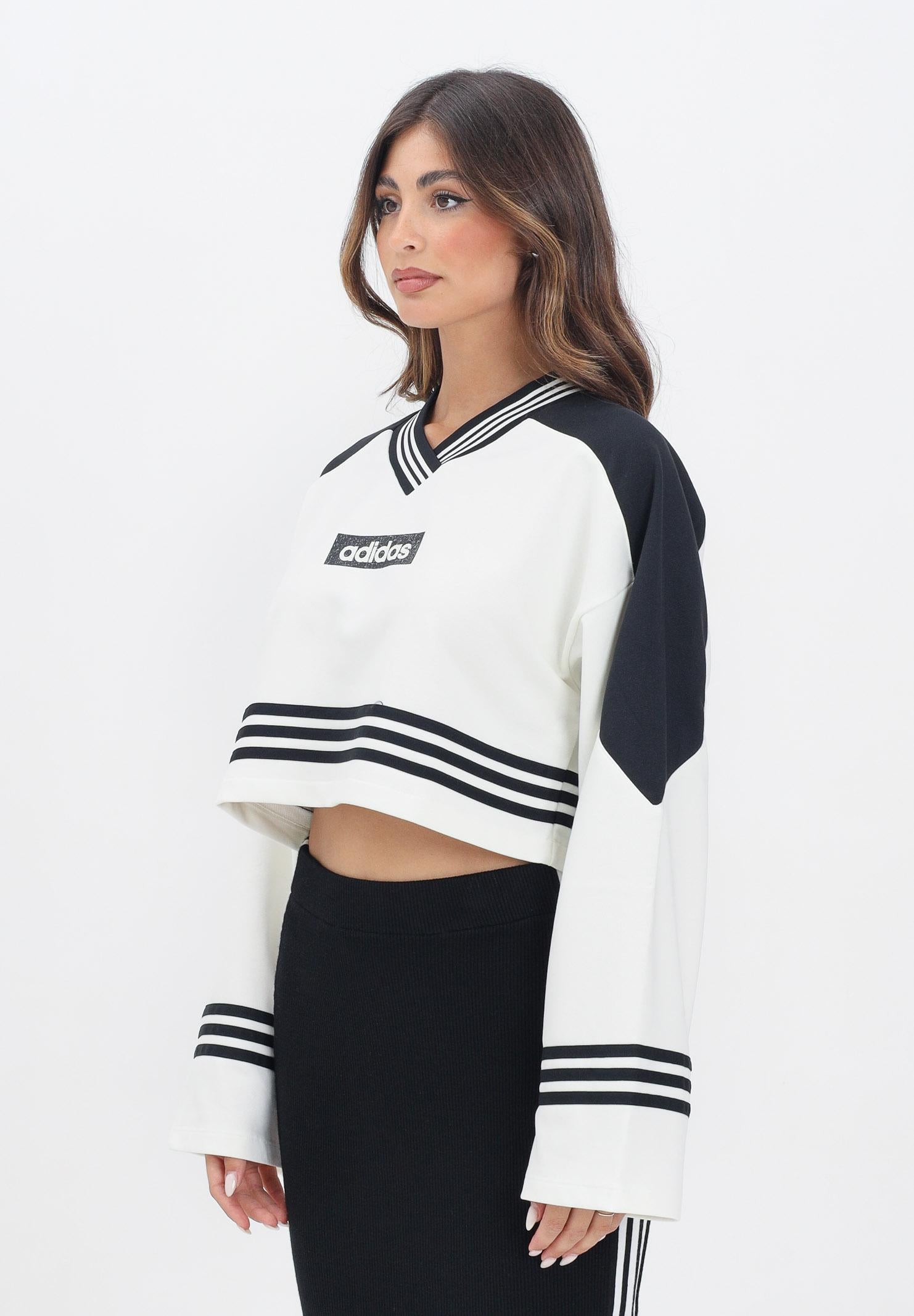 ADIDAS ORIGINALS Felpa Blocking Crewneck avorio e nera da donna JX7597  ADIDAS ORIGINALS 