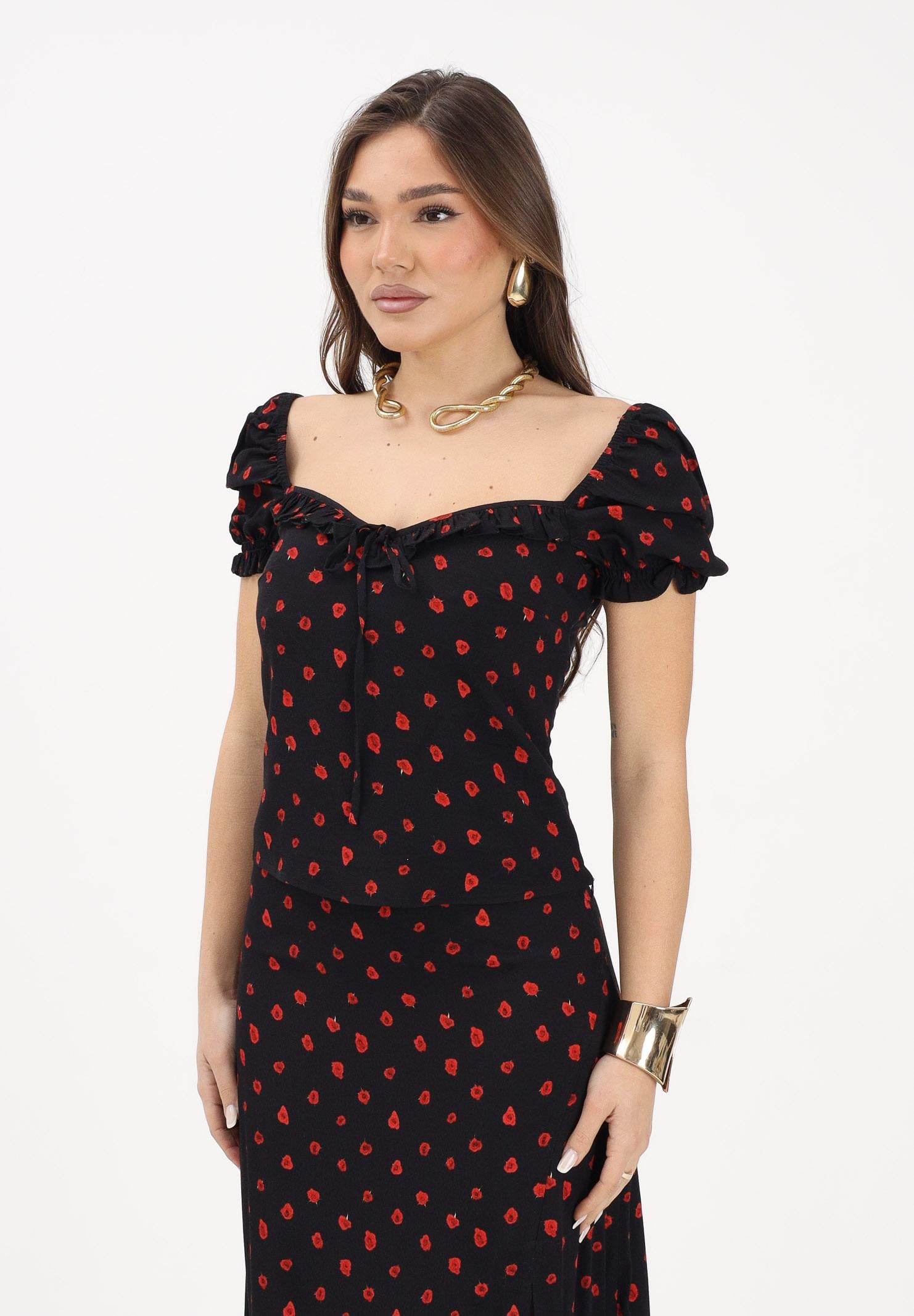 MAR DE MARGARITAS Top Letizia nero da donna con micro stampa floreale MMABW01554 NE134 Mar de margaritas 