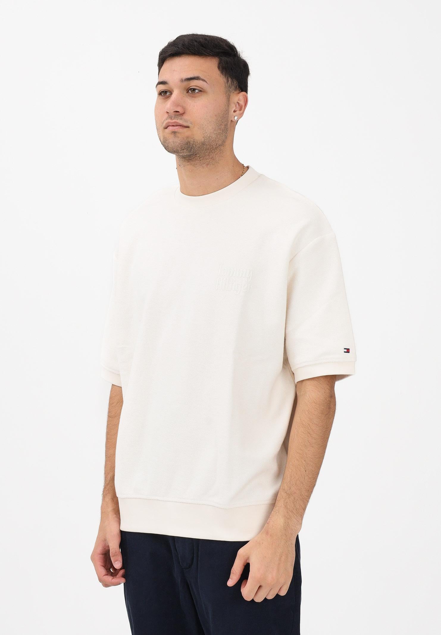 TOMMY HILFIGER T-shirt a manica corta panna da uomo con ricamo logo MW0MW41430 Z00 TOMMY HILFIGER 