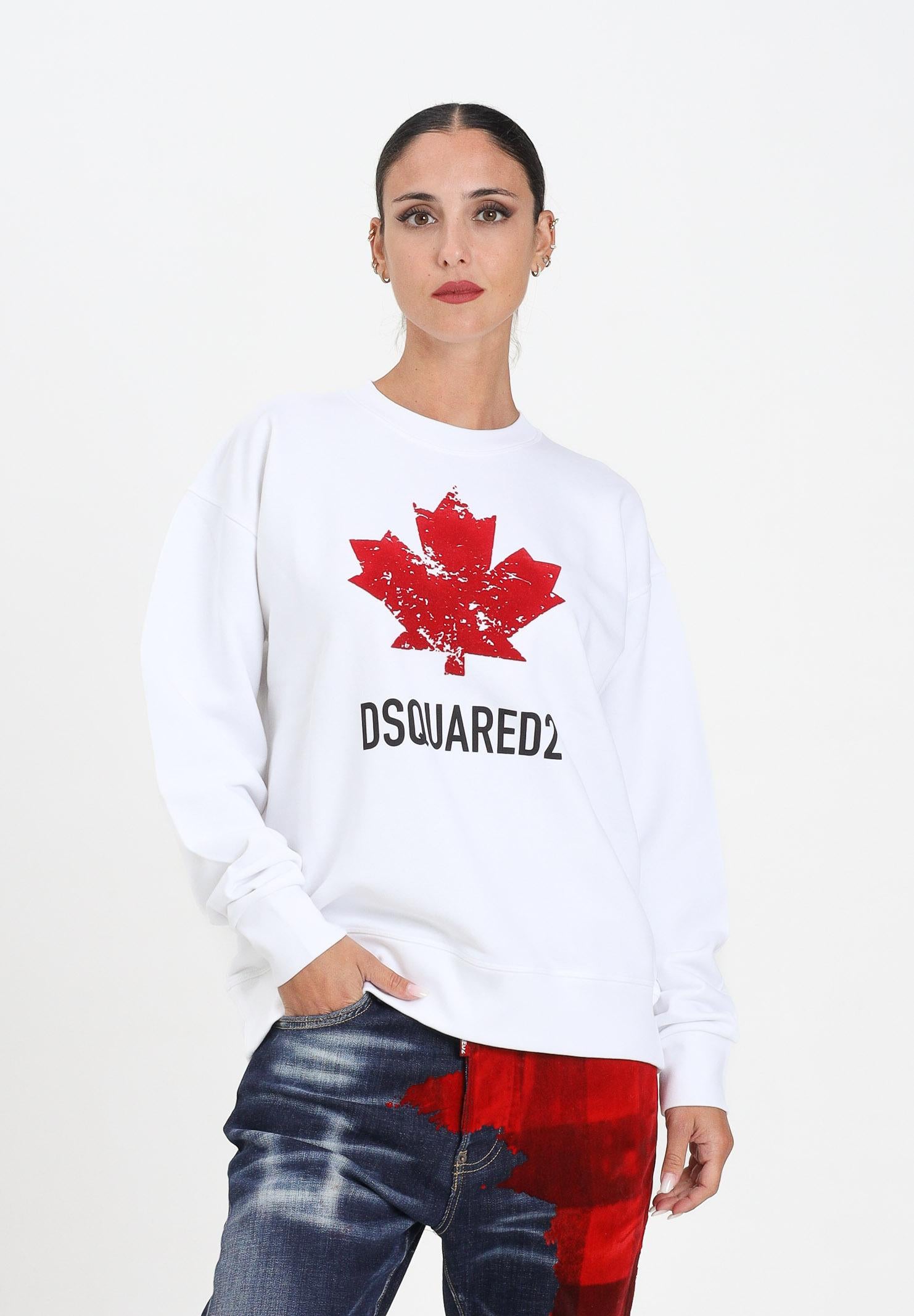 DSQUARED2 Felpa girocollo bianca per donna, ragazzi e bambini con logo DQ3005D00ZF DQ100 DSQUARED2 