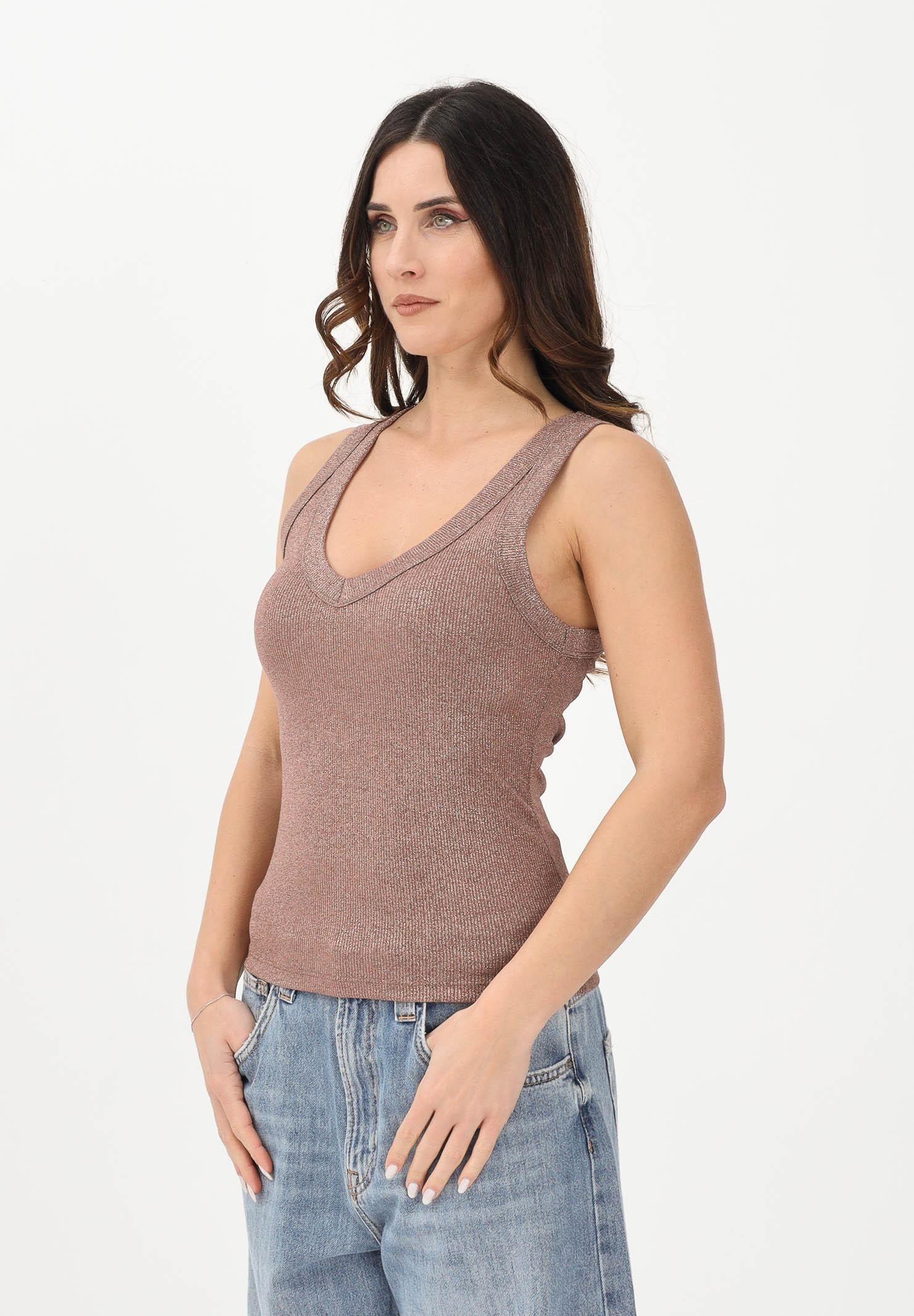 VICOLO Canotta rosa da donna realizzata in un tessuto lavorato con filato lamé UF0060 RO VICOLO 