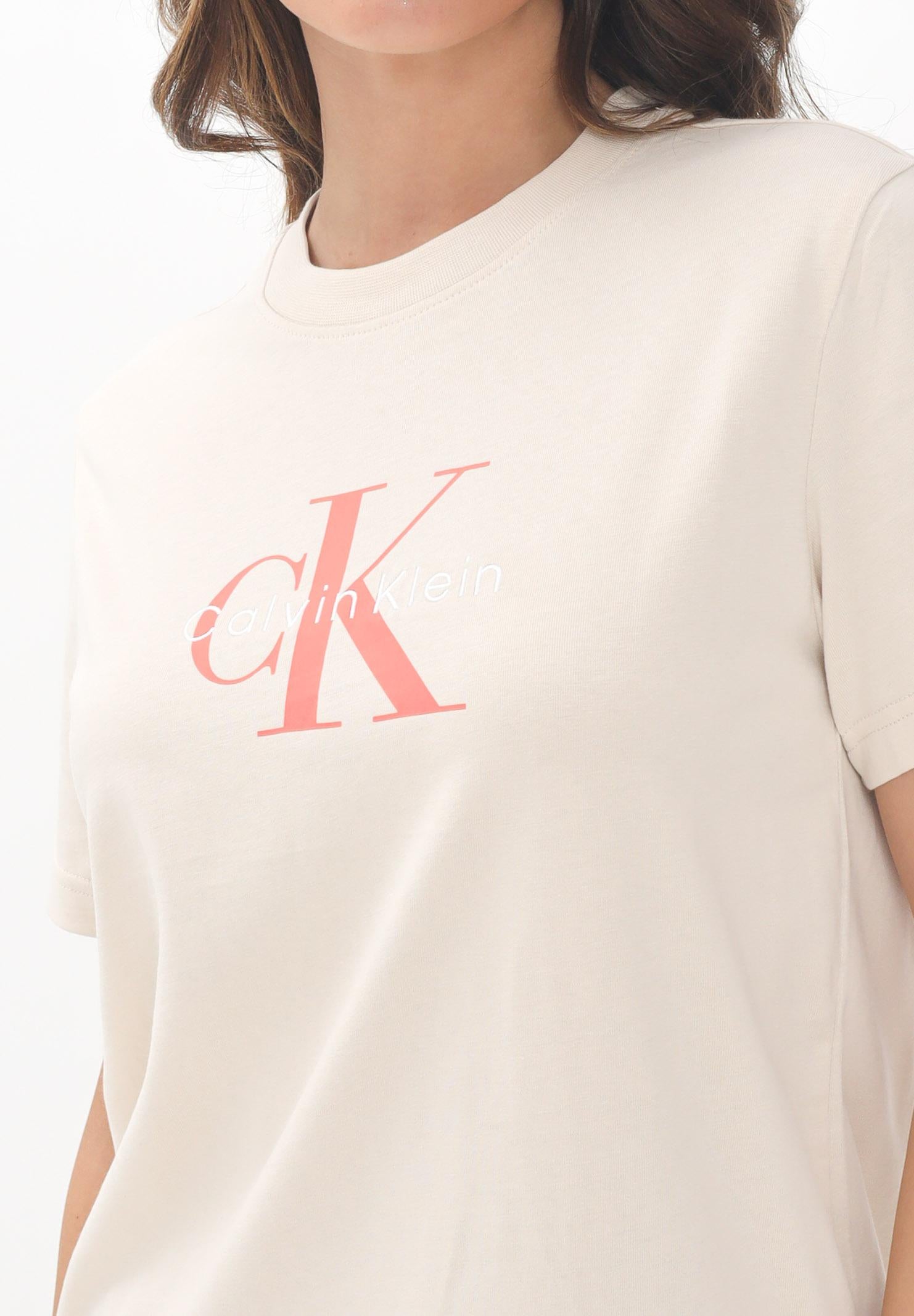CALVIN KLEIN JEANS T-shirt a manica corta beige da donna con logo "CK Calvin Klein" LV047B865GC7P  CALVIN KLEIN JEANS 