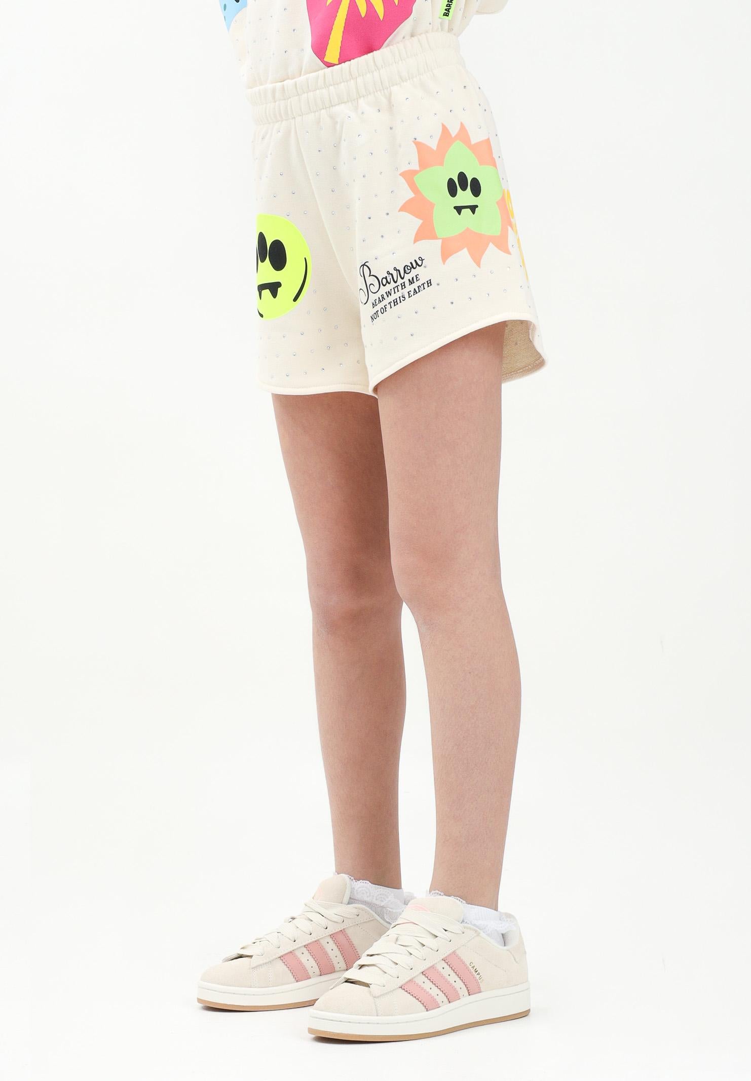 BARROW Shorts sportivo avorio per donna e bambina con strass e smile S5BKJGSH166 013 BARROW 