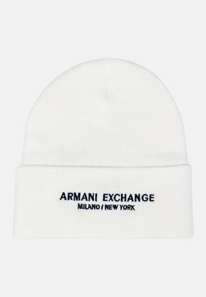 ARMANI EXCHANGE Berretto di lana bianco da uomo con ricamo logo XM001637AF16950 U0009 ARMANI EXCHANGE 