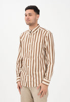 TOMMY HILFIGER Camicia a manica lunga da uomo con motivo a righe nei toni del beige e del marrone MW0MW41715 0AA TOMMY HILFIGER 