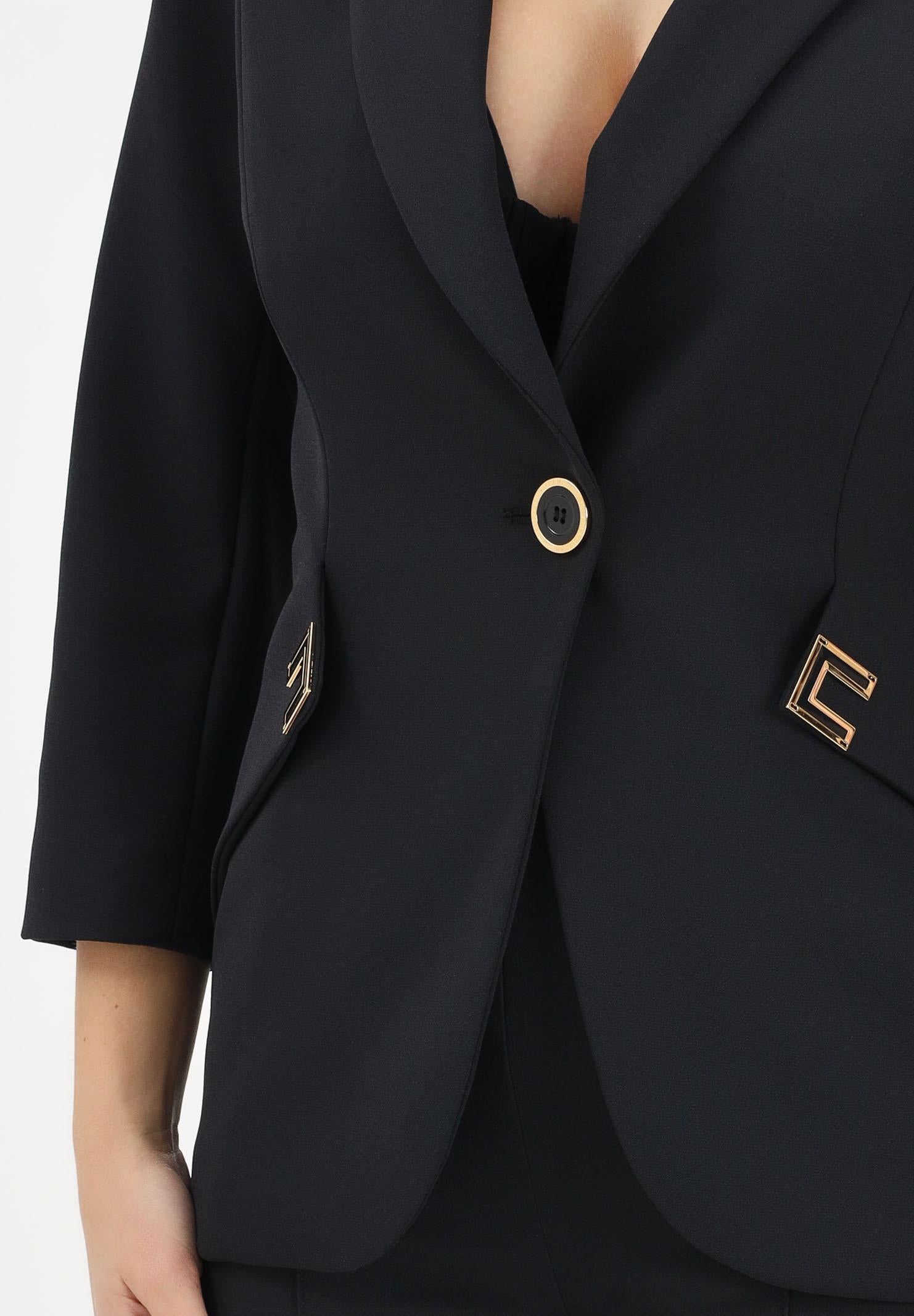 ELISABETTA FRANCHI Giacca monopetto nera da donna con dettagli logo GI21561E2 110 ELISABETTA FRANCHI 