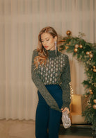 PINKO Maglione in filato mélange blu e verde da donna con ricamo pietre 105971A2YC IG1 PINKO 