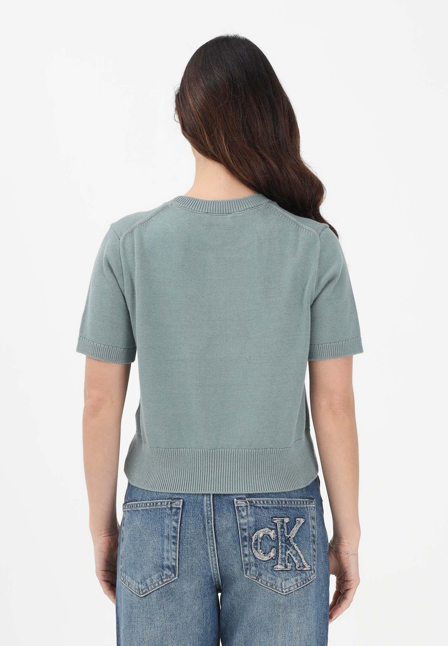 CALVIN KLEIN JEANS Maglia a manica corta verde salvia da donna con logo LV044E306GPNO . CALVIN KLEIN JEANS 