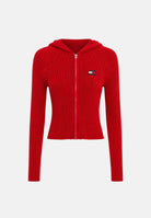 TOMMY JEANS  cardigan con cappuccio Ribbed Zip-Thru Slim Cardigan Amaryllis Red rosso donna. DW0DW20974 XK9 TOMMY JEANS 