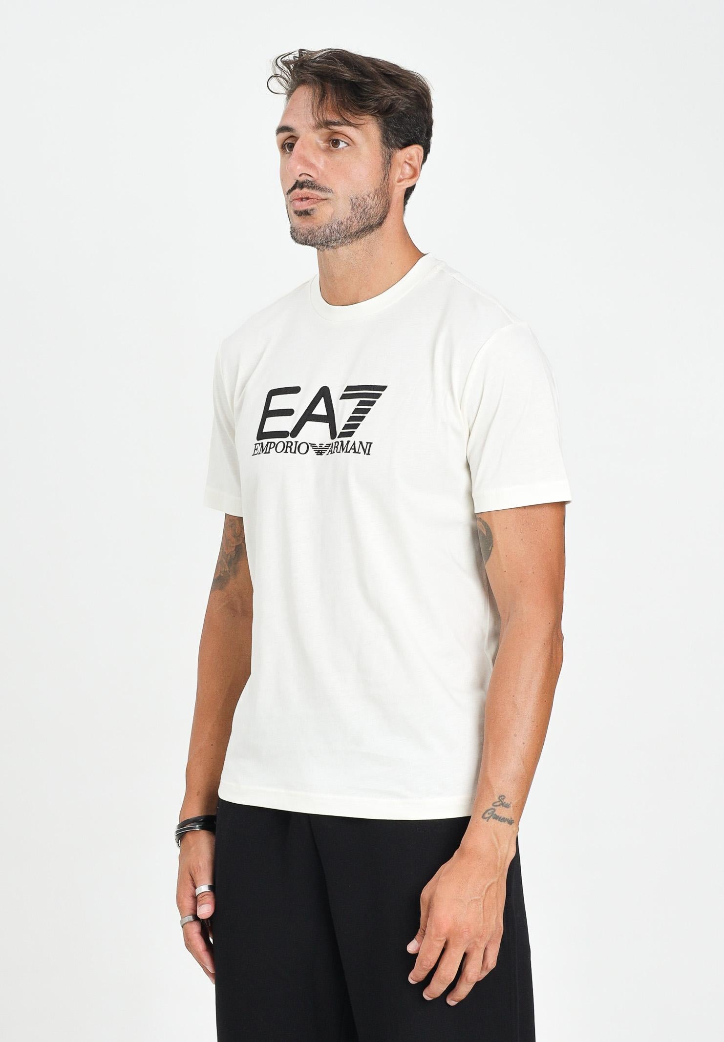 EA7 T-shirt a manica corta panna da uomo con stampa logo 7M000898AF10375 M1166 EA7 