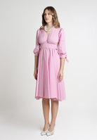 SANTAS Abito midi TIRAMISU' rosa da donna con stampa a righe PV25023 ROSA SANTAS 