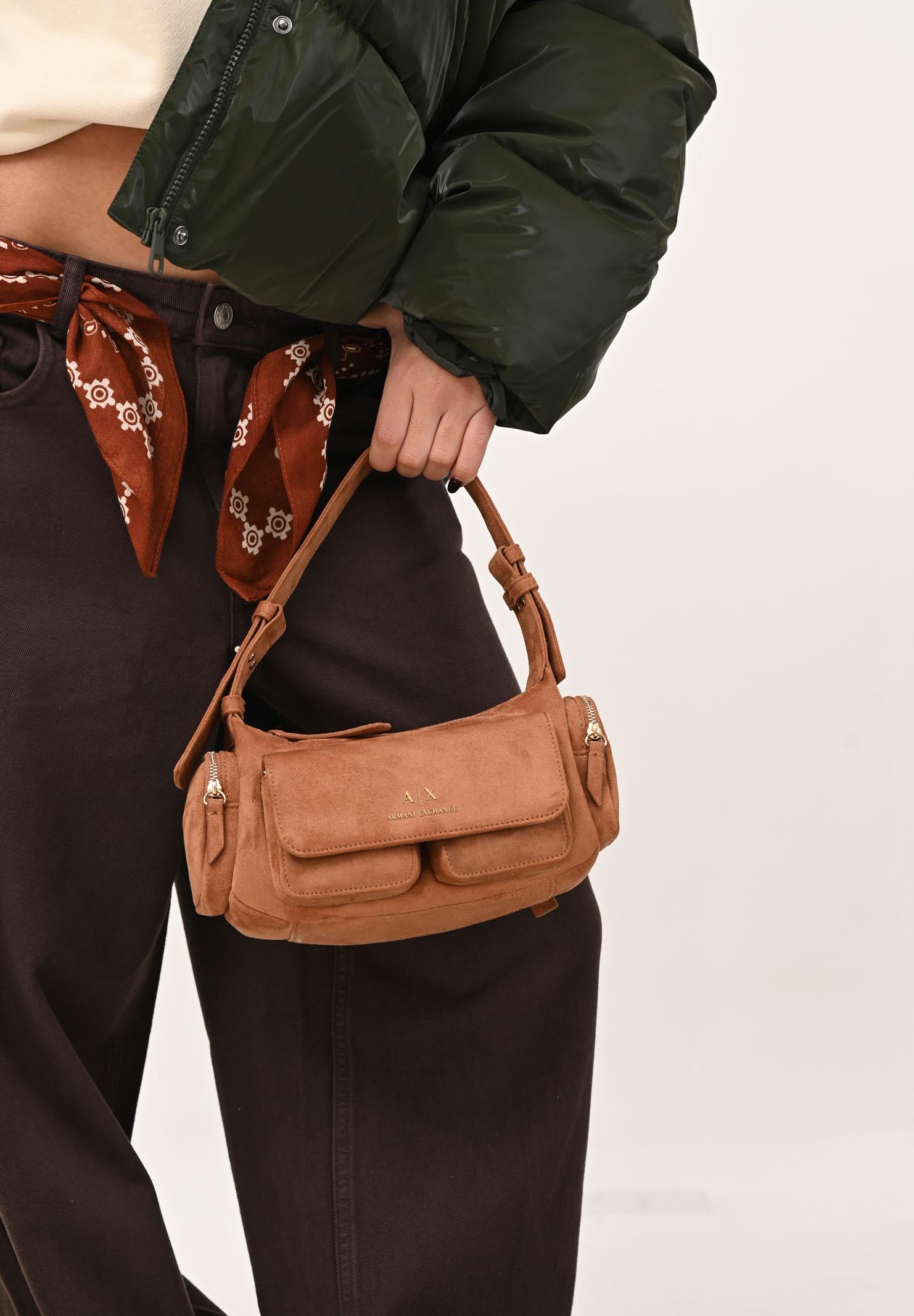 ARMANI EXCHANGE Borsa a spalla in suede cuoio da donna XW000405AF17158 U6048 ARMANI EXCHANGE 