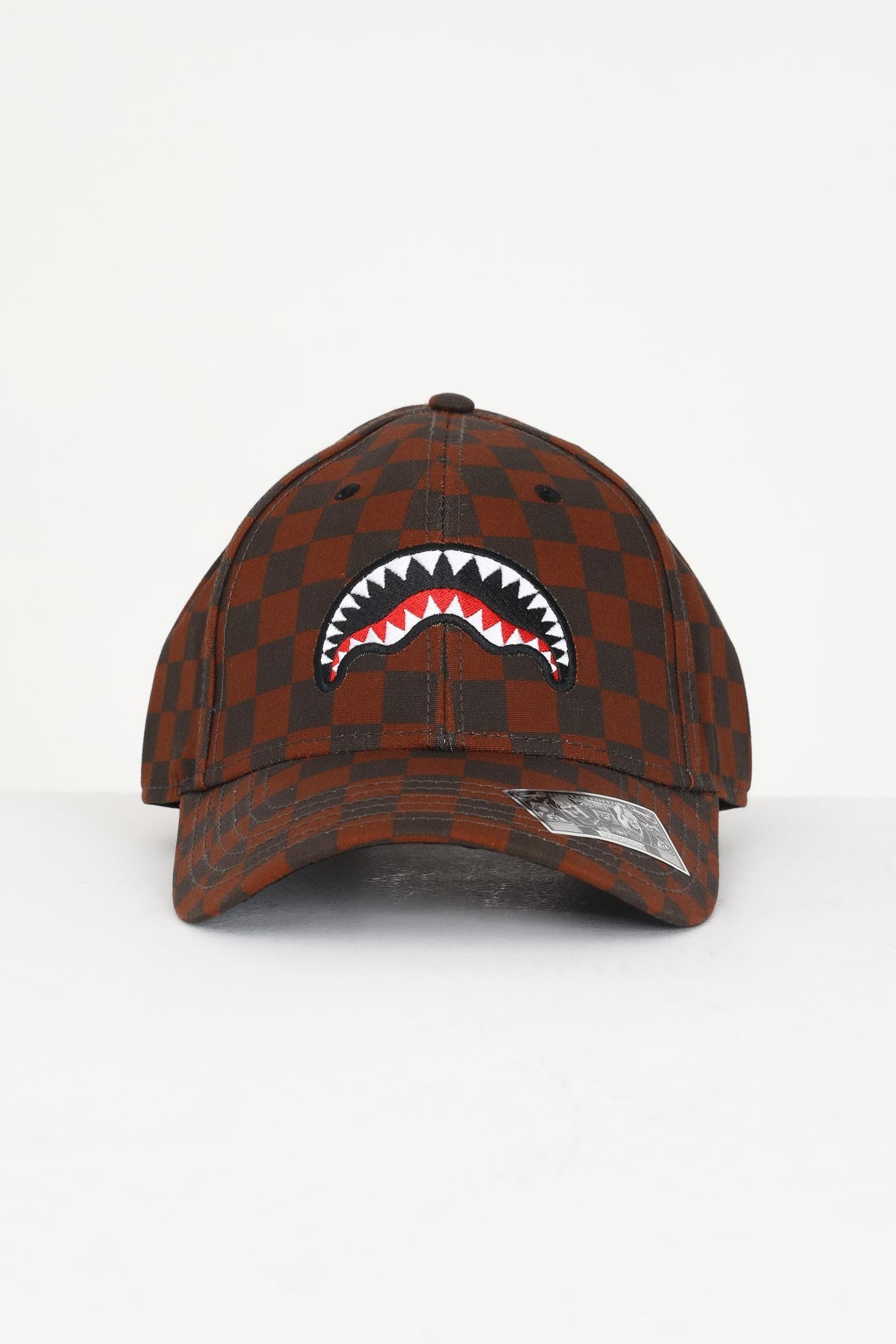 SPRAYGROUND Cappello con visiera marrone e nero per uomo e donna con ricamo shark SP6628BROWN . SPRAYGROUND 