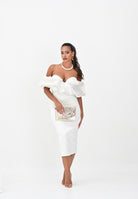 ELISABETTA FRANCHI Abito midi avorio da donna con scollo 3D<BR/> AB71456E2 360 ELISABETTA FRANCHI 