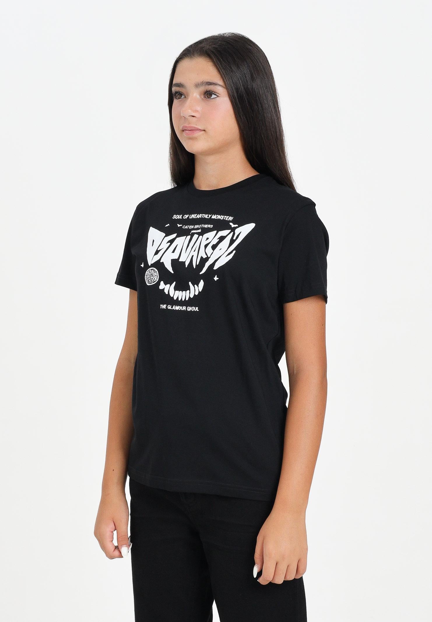 DSQUARED2 T-shirt a manica corta nera per donna, ragazzi e bambini con stampa horror DQ2981D004G DQ900 DSQUARED2 