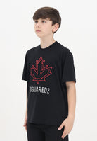 DSQUARED2 T-shirt a manica corta nera per donna, ragazzi e bambini con logo Maple Leaf DQ2770D0015 DQ900 DSQUARED2 