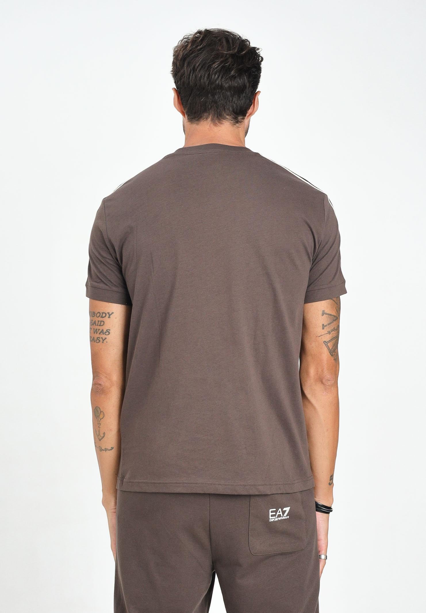 EA7 T-shirt a manica corta marrone da uomo con bande logate 7M000956AF10375 U6063 EA7 